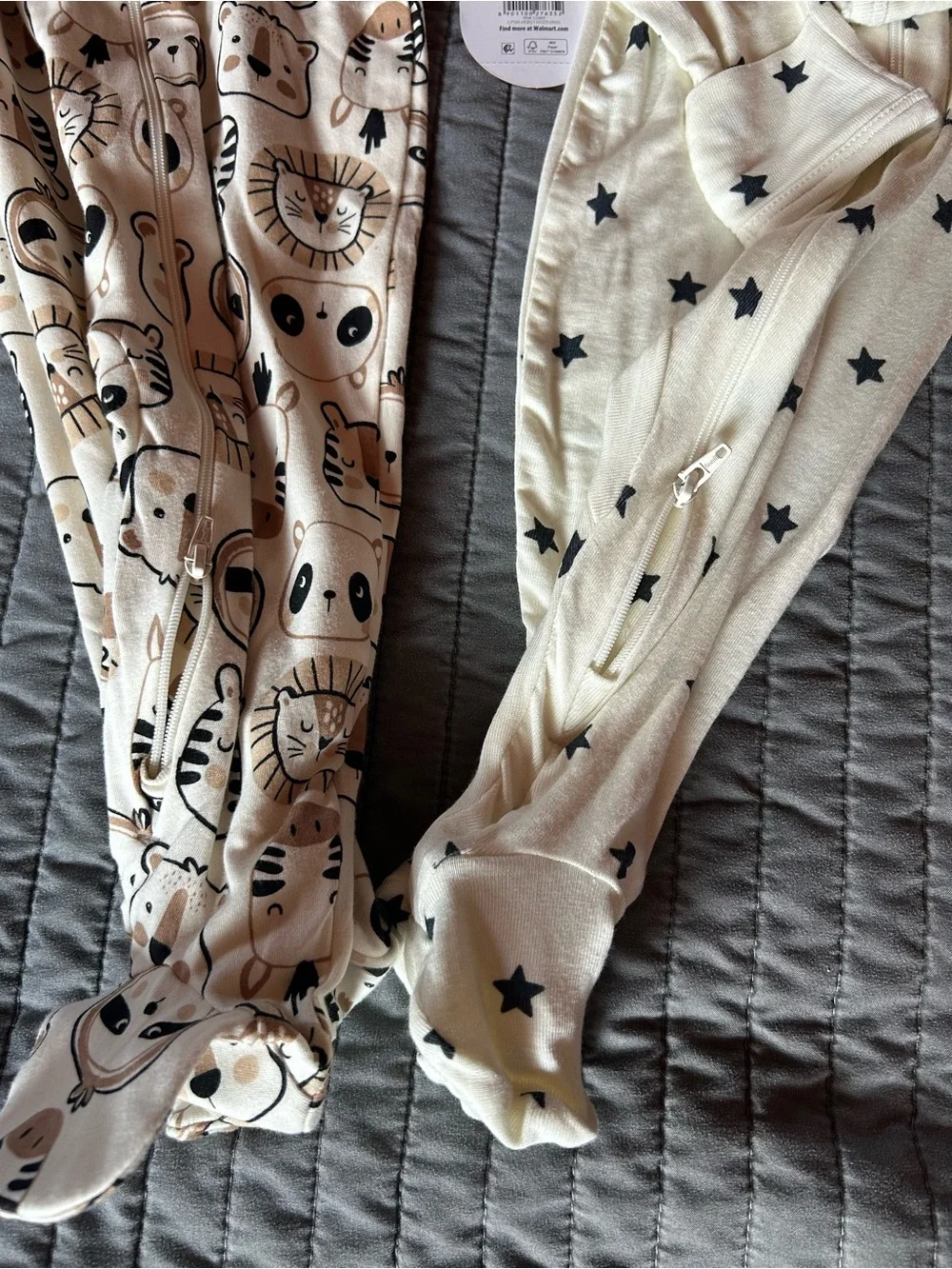 Wonder Nation neutral Animal & Star Print Cotton One-Piece Sleepers - 2-Pack
